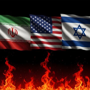 Flags of iran usa and israel symbolizing complex middle eastern geopolitics and tensions