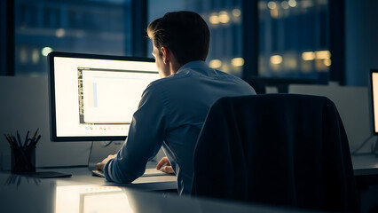 Focused Professional Looking at Computer Screen