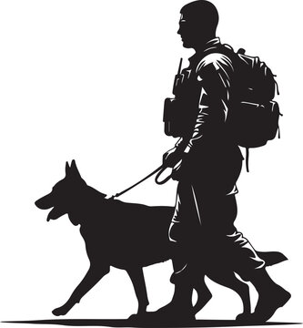 Man walking dog on leash with backpack vector illustration