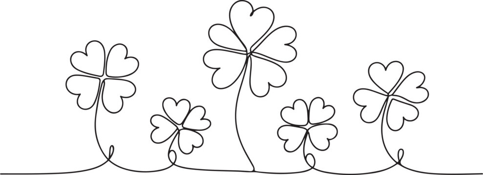 Continuous one line drawing of four leaf clovers. Isolated on white background vector illustration, one line Art icon drawing vector