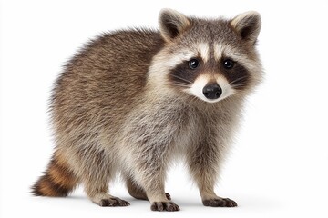 Obraz premium Raccoon stands on all fours in a bright setting