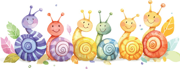 Colorful vector illustration set featuring a happy birthday card with birds, funny snail toys, and yellow candles in a seamless cartoon pattern design