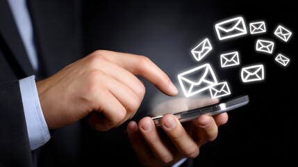 Sending emails from a smartphone with fingers tapping on the screen