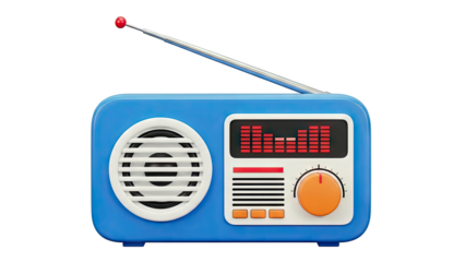 Retro blue radio with antenna and equalizer display