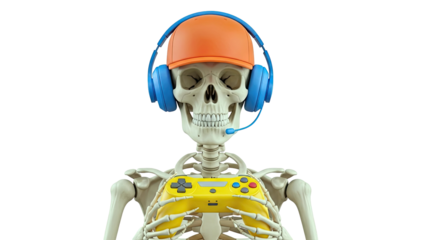 Skeleton Gamer with Headphones and Controller