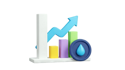 3D Upward Trend Bar Chart with Water Drop Coin