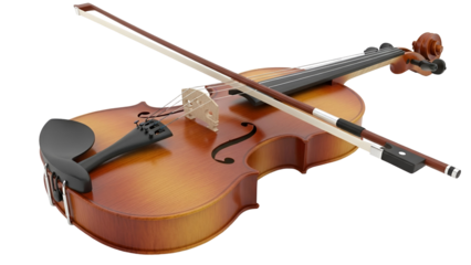 Wooden violin with bow on black background musical instrument