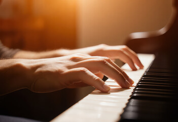 Fototapeta premium Person playing piano with focused expression