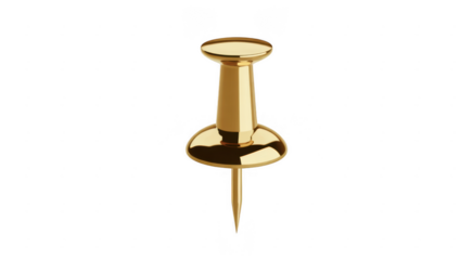 Gold push pin thumbtack isolated isolated on a transparent background