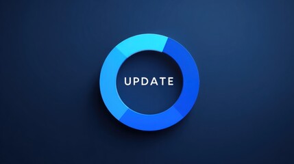 Flat circular update indicator in shades of blue with the word "UPDATE" centered, suitable for digital interfaces and applications