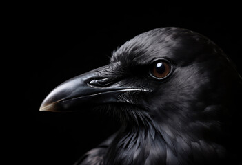 Black bird close-up with intense gaze