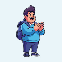 Obraz premium Cheerful cartoon boy with backpack clapping hands happily