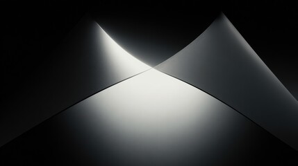 Minimalist abstract concept, light and form as the main elements, soft directional light forming a simple geometric shape, deep black background, high contrast between light and shadow