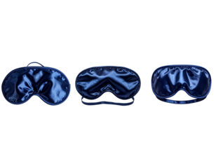  Navy Blue Satin Sleep Mask Front View with Elastic Band, Isolated on Transparent Background