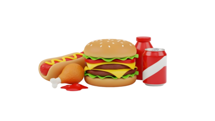 Delicious Fast Food Meal with Burger and Soda transparent background