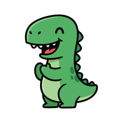 Fototapeta premium Green dinosaur cartoon character with happy expression standing alone