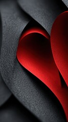 Minimalist Valentine's Day concept, single red accent on deep black background, elegant red heart shaped object or abstract red shape, strong contrast, clean composition