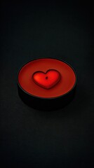 Minimalist Valentine's Day concept, single red accent on deep black background, elegant red heart shaped object or abstract red shape, strong contrast, clean composition