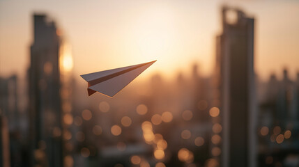Paper airplane over skyscraper