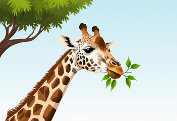 Obraz premium Giraffe Eating Leaves Under Green Tree