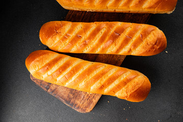 Fresh bun for hot dog natural baked goods soft ingredient appetizer fresh tasty table setting gourmet food background on the table rustic food top view copy space