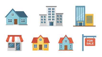 Flat Design Houses and Buildings Icons Set, Real Estate Concept © Kamim