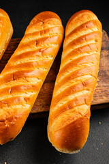 Fresh bun for hot dog natural baked goods soft ingredient appetizer fresh tasty table setting gourmet food background on the table rustic food top view copy space