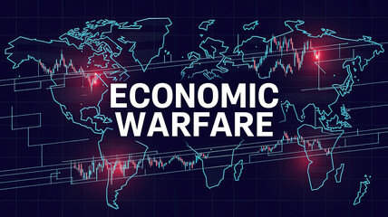 Economic Warfare: A graphic representation of the concept of economic warfare, with a stylized world map overlaid with charts and the bold text Economic Warfare.