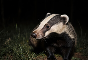 Striped Badger Exploring in Tall Grass