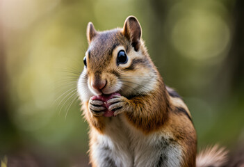 Obraz premium Small squirrel with tongue out in natural setting
