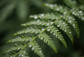 Fresh Fern Leaf with Water Drops in Soft Light