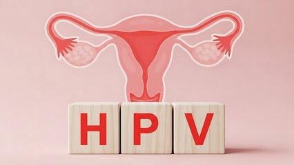 Human papillomavirus hpv infection awareness with female reproductive system and wooden blocks on pink