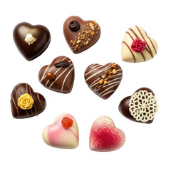 Fototapeta premium Delightful assortment of heart-shaped chocolates isolated on transparent background