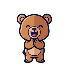 Fototapeta premium Cartoon bear with hands together on white background