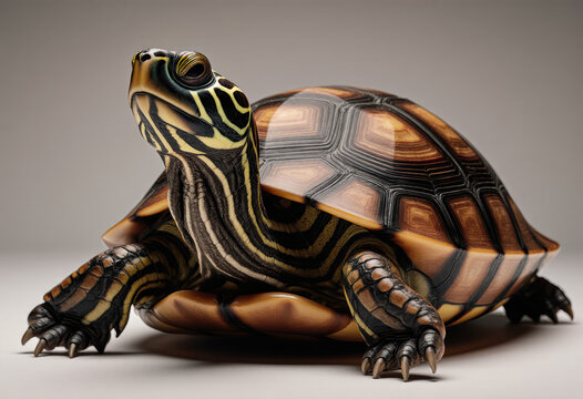 Close-up of a turtle with detailed shell pattern
