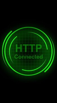 Green Neon HTP Connection Icon with Grid Background and Circular Design HTTP hypertext transfer protocol