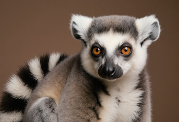 Obraz premium Close-Up Portrait of a Striped Lemur with Expressive Eyes