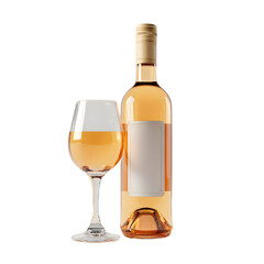 Elegant red wine bottle alongside a glass showcasing deep crimson liquid on a white backdrop