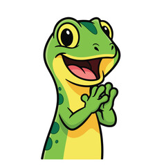 Obraz premium Friendly green cartoon lizard with hands together smiling