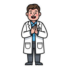 Fototapeta premium Friendly male doctor in white lab coat smiling and clasping hands