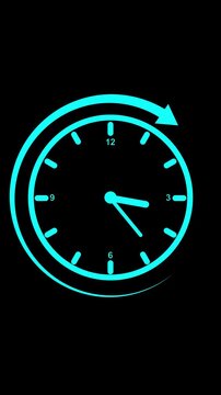 Cyan Clock with Rotating Arrow Symbol on Black Background time blue