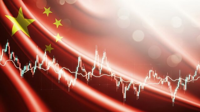 China stock market graph with flag background with copy space - Powered by Adobe