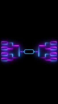 Neon Bracket Tournament Bracket Structure with Blue and Purple Lights on Black Background