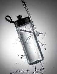 Blue sports water bottle splashing with clear water