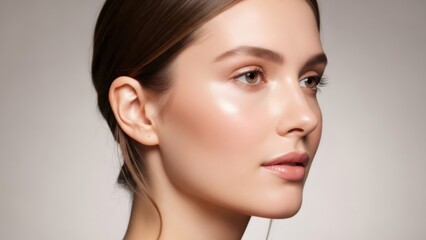 Naklejka premium Woman with healthy skin and natural makeup, close up of her face in profile, beauty and skincare concept for cosmetic advertisement