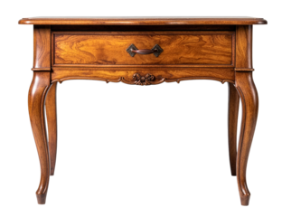 front view of antique wooden table isolated on white