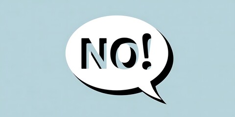 White speech bubble with the word NO in bold black letters text communication