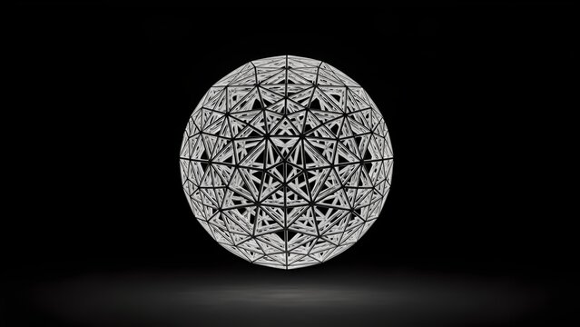 Geometric wireframe sphere abstract 3d design with symmetrical sacred geometry structure, futuristic technology concept isolated on dark background - Powered by Adobe