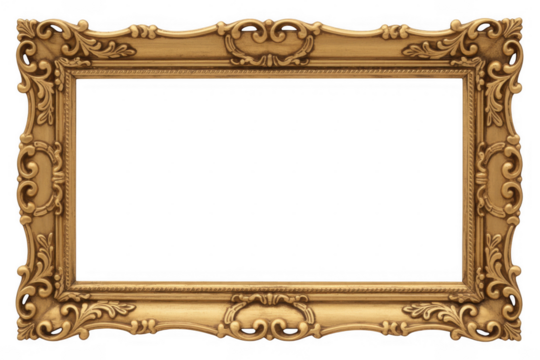 Gold Ornate Frame decorative empty isolated on a transparent background - Powered by Adobe