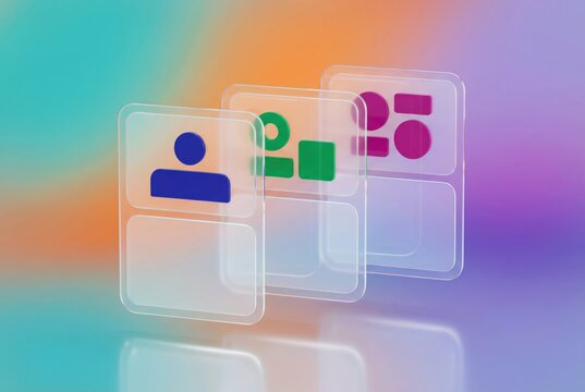 Abstract composition of graphical user interface elements depicting digital connectivity and personalization in a vibrant color palette enhancing future technology aesthetics